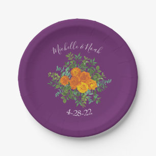 Purple Orange Rose Wedding Spring Paper Plates