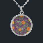 Purple Orange Rose Wedding Spring Sterling Silver Necklace<br><div class="desc">Elegant wedding collection with orange roses and purple is perfect for a Spring or Fall wedding!  This elegant floral of roses and peony flowers is a modern elegant and classic look!</div>