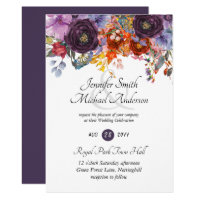 Purple Orange Roses Plum Floral Wedding Invitation
