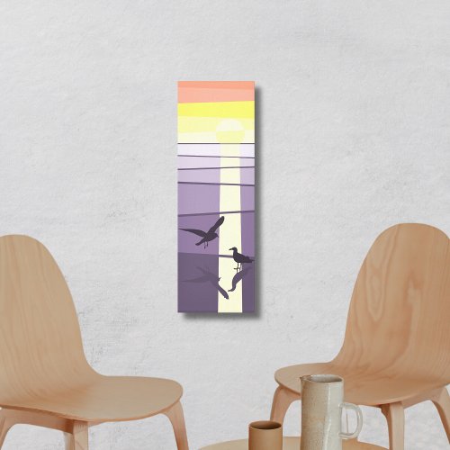 Purple Orange Seabirds at Shore Vector Art Canvas Print