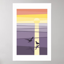 Purple Orange Seabirds at Shore Vector Art