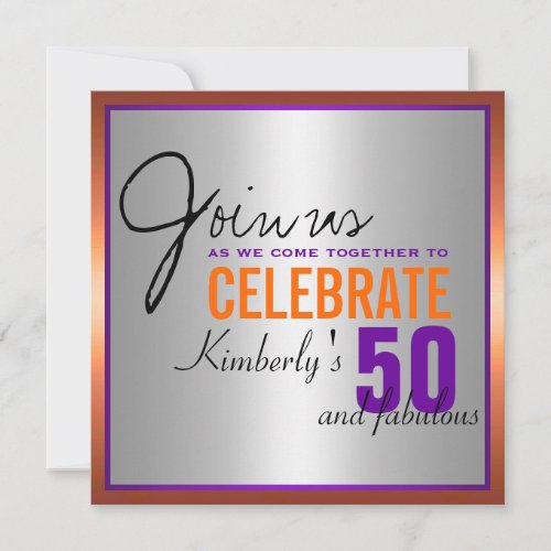 Purple + Orange + Silver - 50th Birthday Personalized Announcements