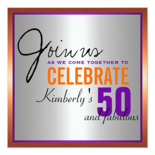 orange 50th birthday invitations zazzle