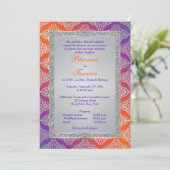 Purple, Orange, Silver FAUX Glitter Wedding Invite (Standing Front)