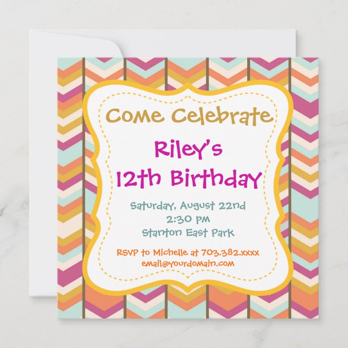 Purple Orange Stripes Birthday Party Invitations | Zazzle.com