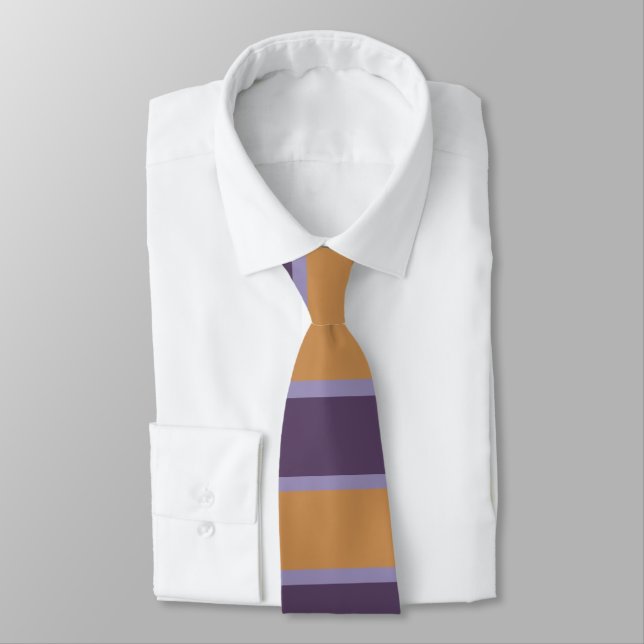 Purple Orange Stripes Pattern Neck Tie (Tied)