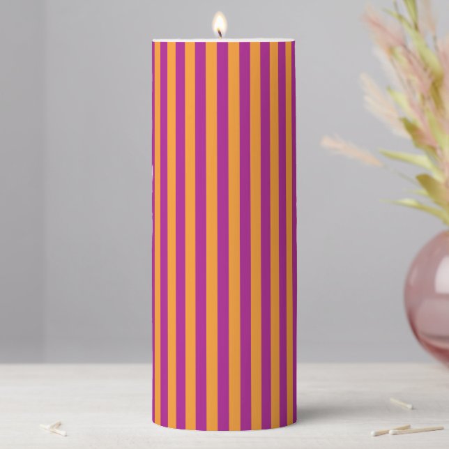 Purple Orange Stripes Seamless Pattern Pillar Candle (In Situ)