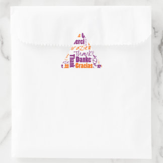 Purple / Orange Thank You Multilingual Word Cloud Triangle Sticker