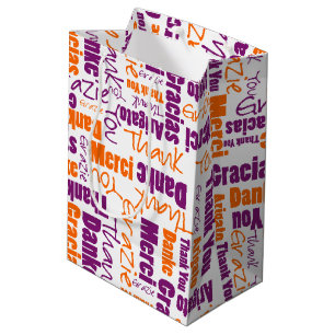 Purple Orange Thank You Typography Word Collage Medium Gift Bag