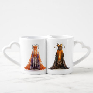 PURPLE & ORANGE VICTORIAN HALLOWEEN DRESSES COFFEE MUG SET