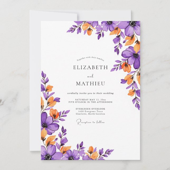 Purple Orange Vivid Spring Wedding Invitation (Front)