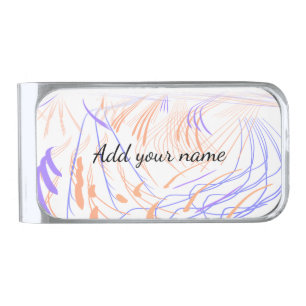 Purple orange watercolor abstract add name text th silver finish money clip