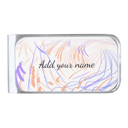 Purple orange watercolor abstract add name text th silver finish money clip