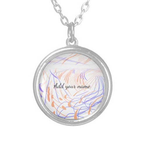 Purple orange watercolor abstract add name text th silver plated necklace