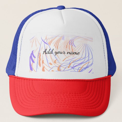 Purple orange watercolor abstract add name text th trucker hat