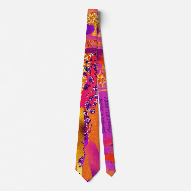 Purple Orange Wedding Date Neck Tie (Front)