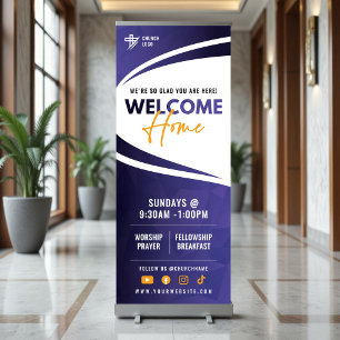 Purple & Orange Welcome Home Church Sunday Service Retractable Banner
