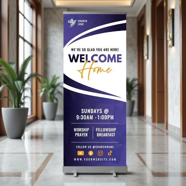 Purple & Orange Welcome Home Church Sunday Service Retractable Banner (Creator Uploaded)