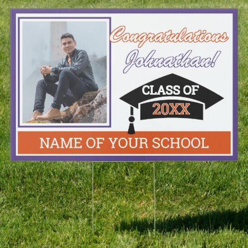Purple Orange White Black Congratulations Grad Sign