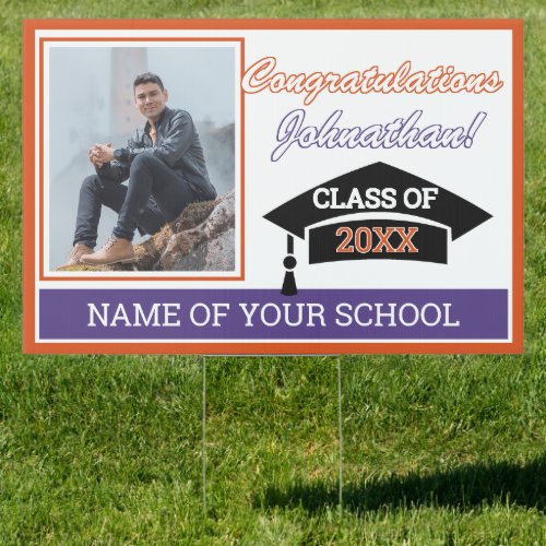Purple Orange White Black Congratulations Grad Sign