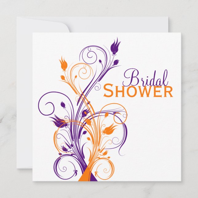 Purple Orange White Floral Bridal Shower Invite (Front)