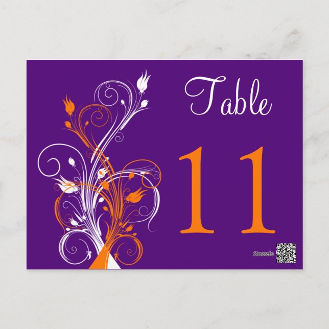 Purple Orange White Floral Table Number Postcard 2 (Back)