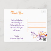 Purple Orange White Floral ThankYou Photo Postcard (Back)