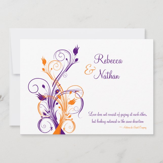 Purple, Orange, White Floral Wedding Invitation (Front)