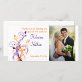 Purple, Orange, White Floral Wedding Photo Card (Front/Back)