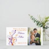 Purple, Orange, White Floral Wedding Photo Card (Standing Front)