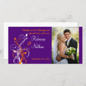 Purple, Orange, White Floral Wedding Photo Card 2 (Front/Back)