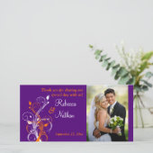 Purple, Orange, White Floral Wedding Photo Card 2 (Standing Front)
