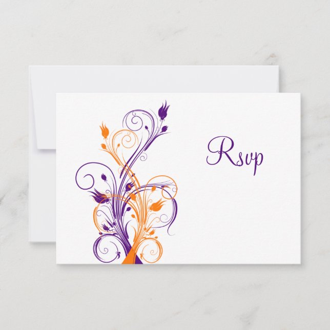 Purple Orange White Floral Wedding Reply Card (Front)