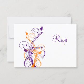 Purple Orange White Floral Wedding Reply Card
