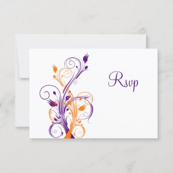 Purple Orange White Floral Wedding Reply Card by NiteOwlStudio at Zazzle