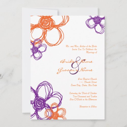 Purple &amp; Orange Wild Flowers 5x7 Invitation