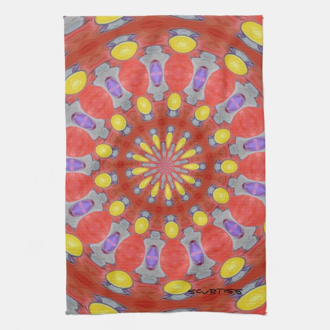Purple Orange Yellow Abstract Pattern Kitchen Towe Towel (Vertical)