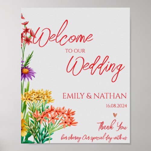 Purple Orange Yellow Floral Welcome To Our Wedding Poster