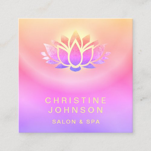 purple orange yellow lotus flower square business card