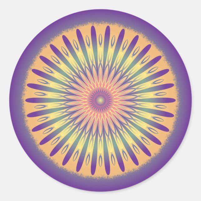 Purple Orange Yellow Psychedelic Mandala Classic Round Sticker (Front)