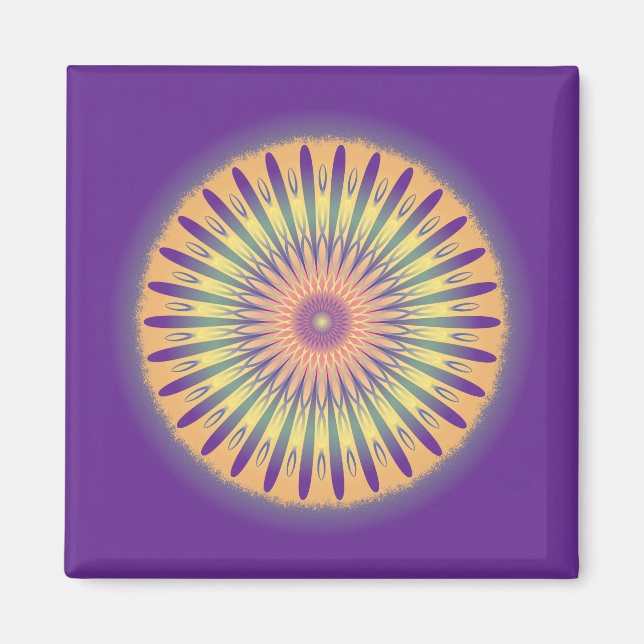 Purple Orange Yellow Psychedelic Mandala Magnet (Front)
