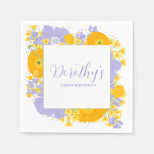 Purple Orange Yellow Wildflowers 100th Birthday Napkins