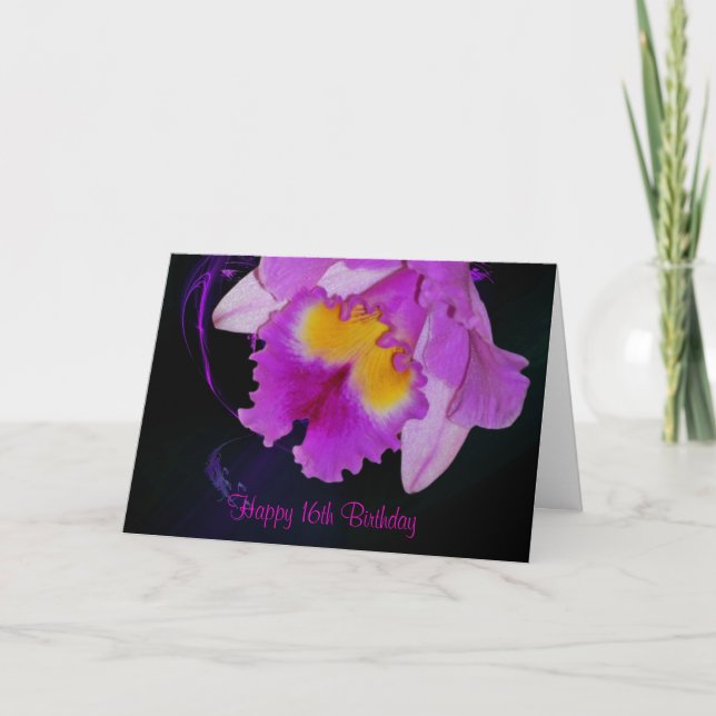 Purple Orchid 16th Happy Birthday Card (Front)