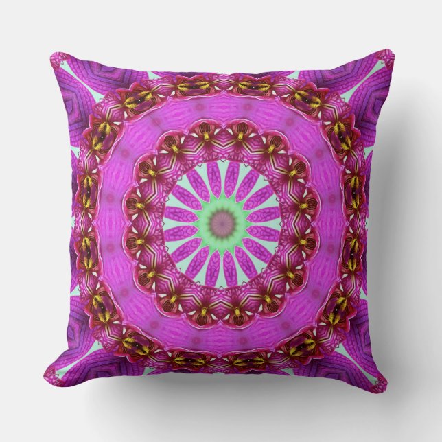 Purple Orchid Abstract Mandala No 2 Throw Pillow (Front)