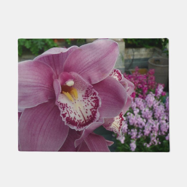 Purple Orchid and Garden Colorful Botanical Doormat (Front)