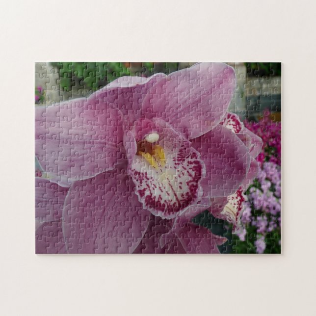 Purple Orchid and Garden Colorful Botanical Jigsaw Puzzle (Horizontal)