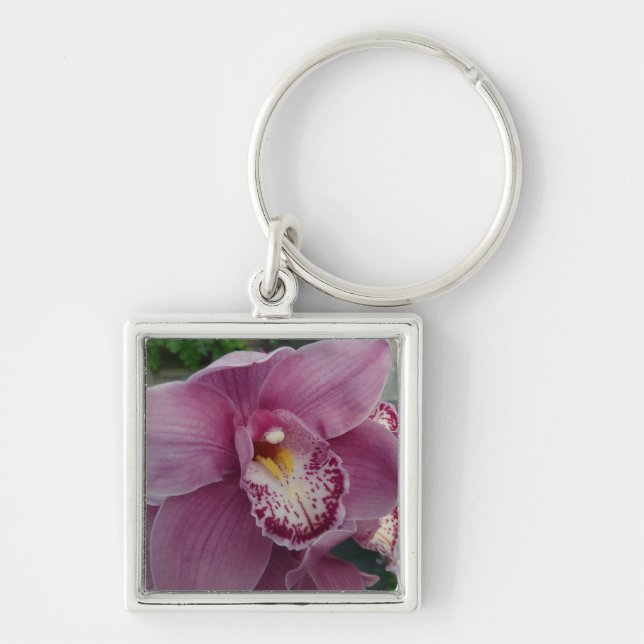 Purple Orchid and Garden Colorful Botanical Keychain (Front)