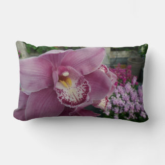 Purple Orchid and Garden Colorful Botanical Lumbar Pillow