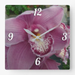 Purple Orchid and Garden Colorful Botanical Square Wall Clock