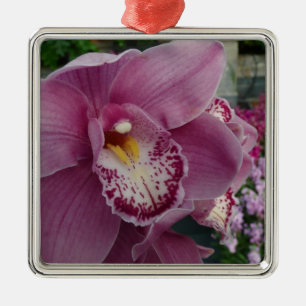 Purple Orchid and Garden Colorful Floral Metal Ornament